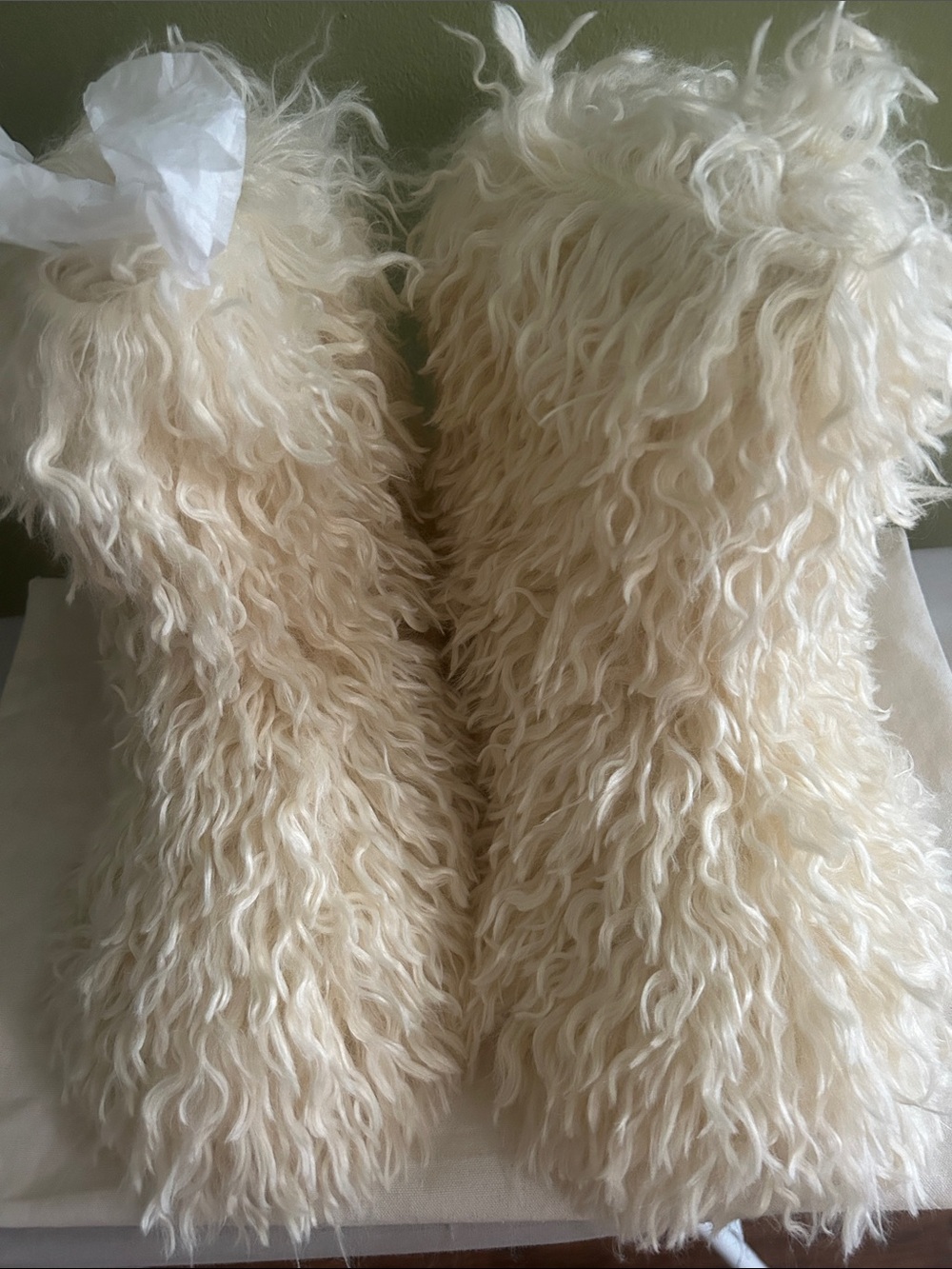 SKIMS Cream Shag Faux Sheepskin Accent Pillows - Picture 2 of 4